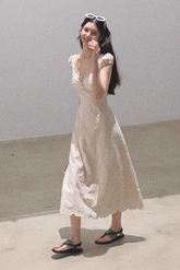 Boho Cotton Embroidery Tea Dress